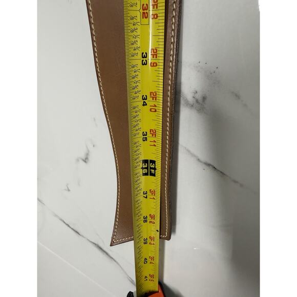 Genuine waxed saddle leather Wide belt Wood buckle Light Camel brown VTG